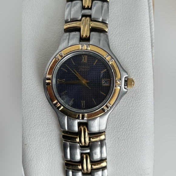 Citizen Elegance Ladies Watch Vintage Two Tone Bracelet Blue Round Dial Date - Picture 4 of 11
